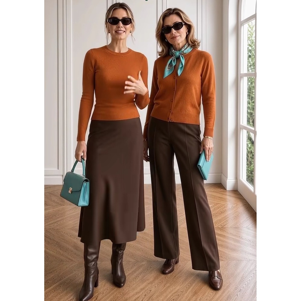 Adolfo 80s Sweater Womens XL Orange Chevron Scalloped Polo Lambswool Blend Fall
